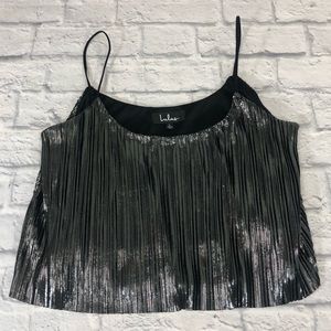 Lulus Shiny Metallic Silver Dressy Tank crop Top Black Silver Lined Large